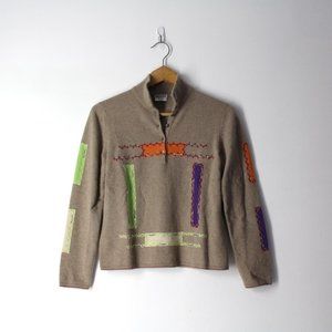 Andrea FENZI made Italy embroidered abstract sweater wool cashmere silk XS S